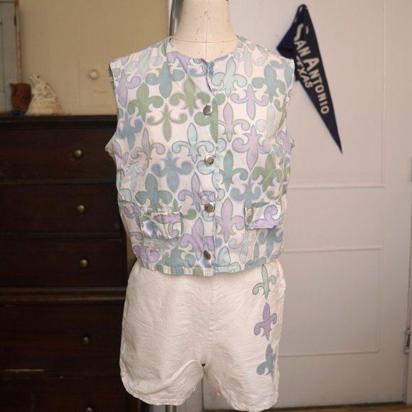 50s / 1950s 60s / 1960s Fleur de Lis Mint Lavender Coordinating Set - Picture 7 of 8